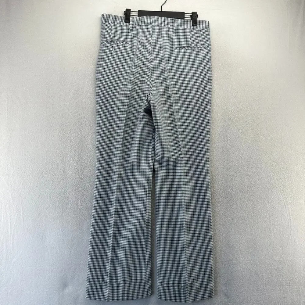 Vintage 70s Slacks Men's 33x31 Blue White Houndstooth Flared Wide leg Rockabilly - Picture 8 of 10